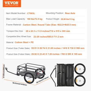 160 lbs Bike Cargo Trailer Foldable Storage
